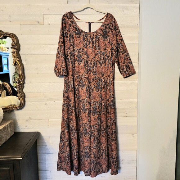 Soft Surroundings plus size 1X orange, black- gray floral print maxi dress. Boho - Picture 1 of 6